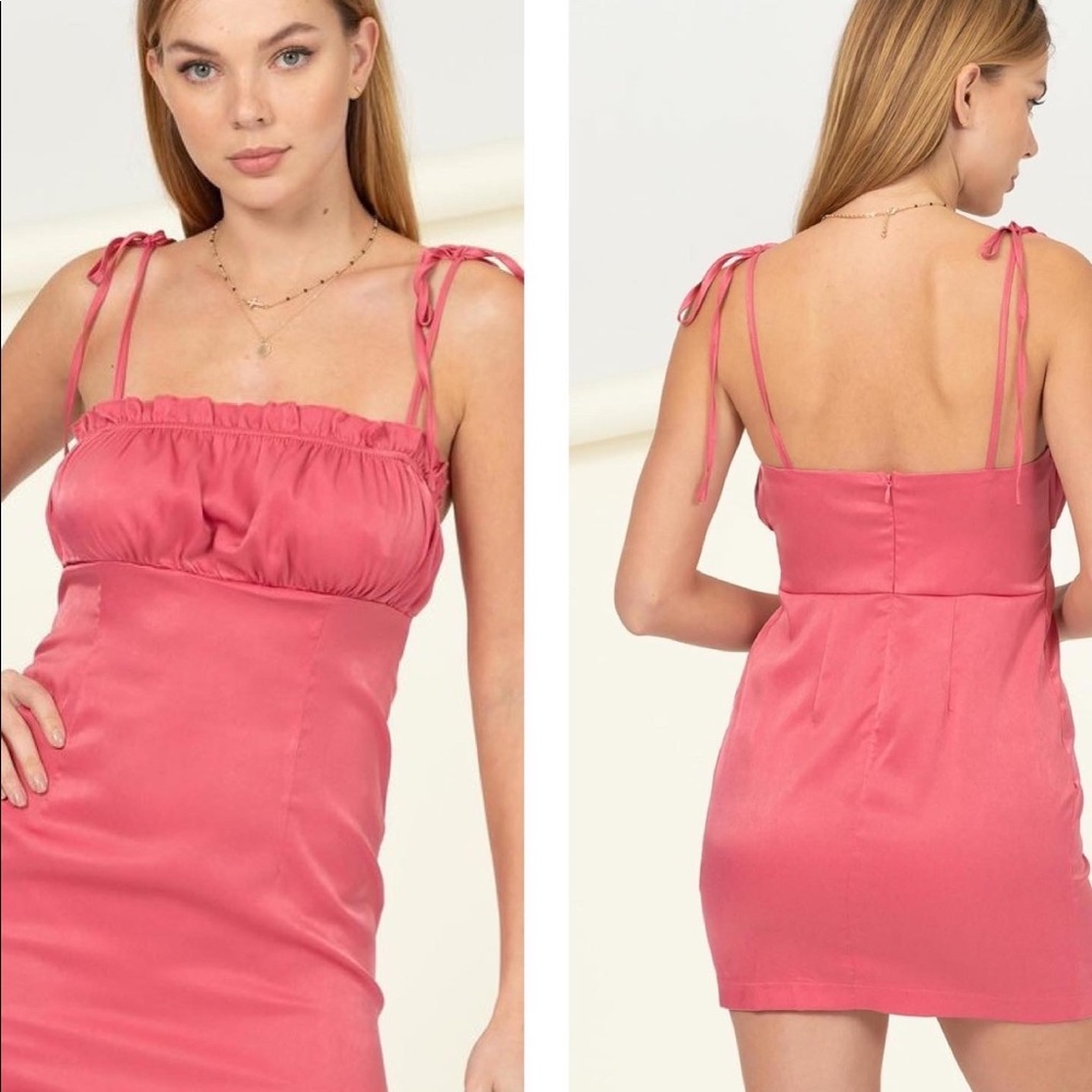 Spaghetti Strap Satin Mini Dress Pink Salmon NWT